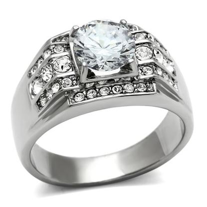 Picture of TK352 - Stainless Steel Ring High polished (no plating) Men AAA Grade CZ Clear