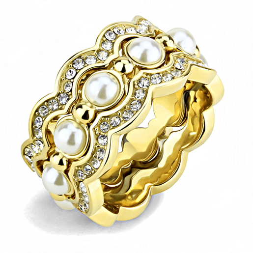 Picture of TK3520 - Stainless Steel Ring IP Gold(Ion Plating) Women Synthetic White