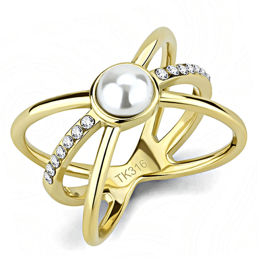 Picture of TK3522 - Stainless Steel Ring IP Gold(Ion Plating) Women Synthetic White