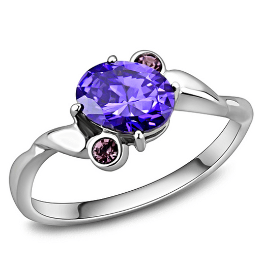 Picture of TK3525 - Stainless Steel Ring High polished (no plating) Women AAA Grade CZ Tanzanite