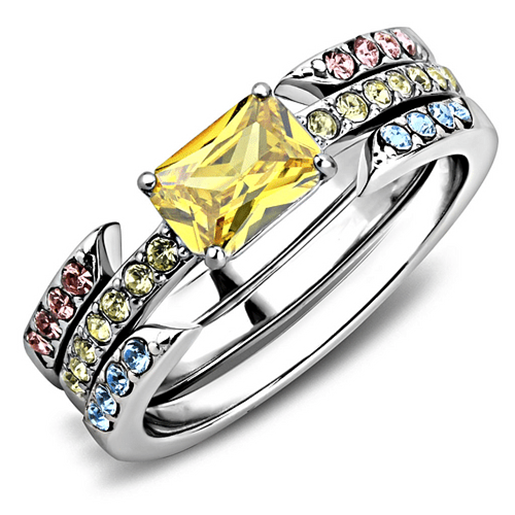 Picture of TK3526 - Stainless Steel Ring High polished (no plating) Women AAA Grade CZ Topaz