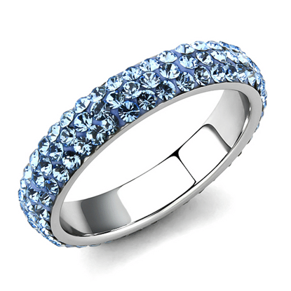 Picture of TK3535 - Stainless Steel Ring High polished (no plating) Women Top Grade Crystal Sea Blue