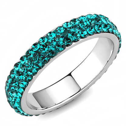 Picture of TK3538 - Stainless Steel Ring High polished (no plating) Women Top Grade Crystal Blue Zircon