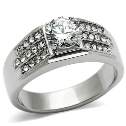 Picture of TK354 - Stainless Steel Ring High polished (no plating) Men AAA Grade CZ Clear