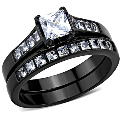 Picture of TK3555 - Stainless Steel Ring IP Black(Ion Plating) Women AAA Grade CZ Clear