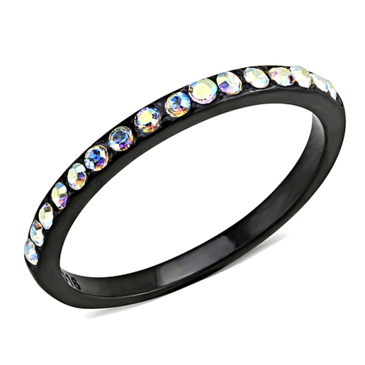 Picture of TK3556 - Stainless Steel Ring IP Black(Ion Plating) Women Top Grade Crystal Aurora Borealis (Rainbow Effect)