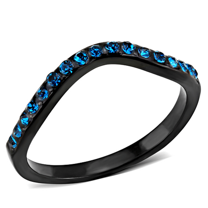 Picture of TK3557 - Stainless Steel Ring IP Black(Ion Plating) Women Top Grade Crystal Blue Zircon