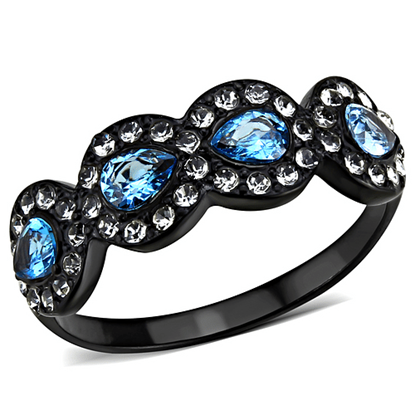 Picture of TK3559 - Stainless Steel Ring IP Black(Ion Plating) Women AAA Grade CZ Sea Blue