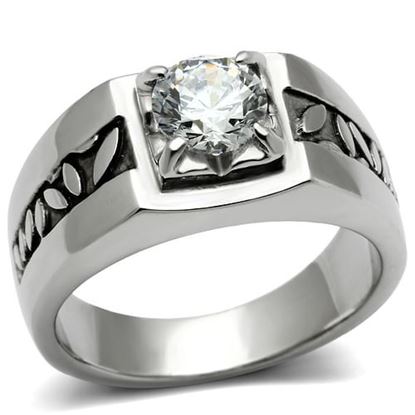 Picture of TK356 - Stainless Steel Ring High polished (no plating) Men AAA Grade CZ Clear