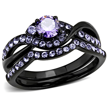 Picture of TK3560 - Stainless Steel Ring IP Black(Ion Plating) Women AAA Grade CZ Amethyst