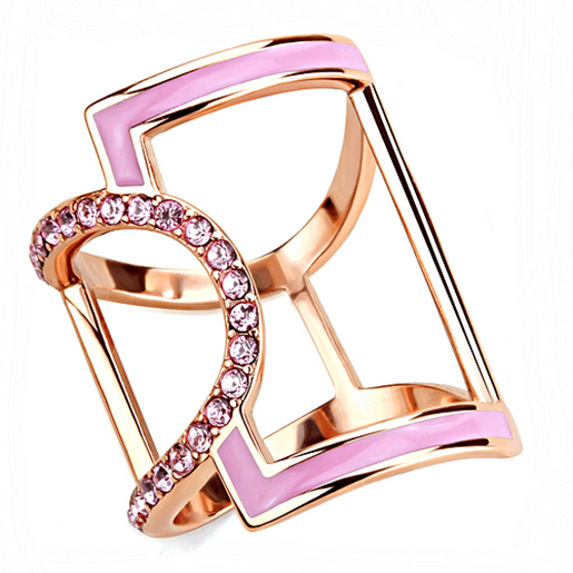 Picture of TK3561 - Stainless Steel Ring IP Rose Gold(Ion Plating) Women Top Grade Crystal Light Rose