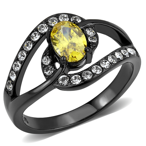 Picture of TK3571 - Stainless Steel Ring IP Black(Ion Plating) Women AAA Grade CZ Topaz