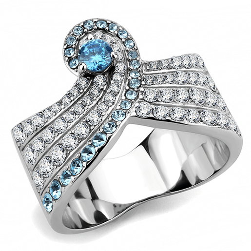 Picture of TK3572 - Stainless Steel Ring No Plating Women AAA Grade CZ Sea Blue