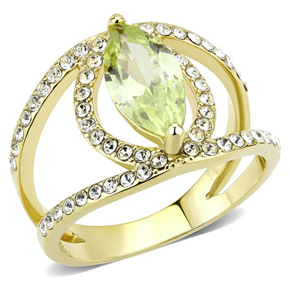 Picture of TK3578 - Stainless Steel Ring IP Gold(Ion Plating) Women AAA Grade CZ Apple Green color