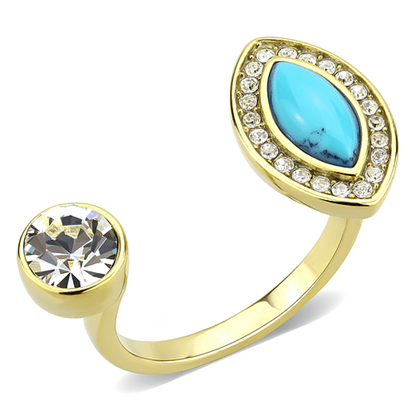 Picture of TK3592 - Stainless Steel Ring IP Gold(Ion Plating) Women Synthetic Turquoise