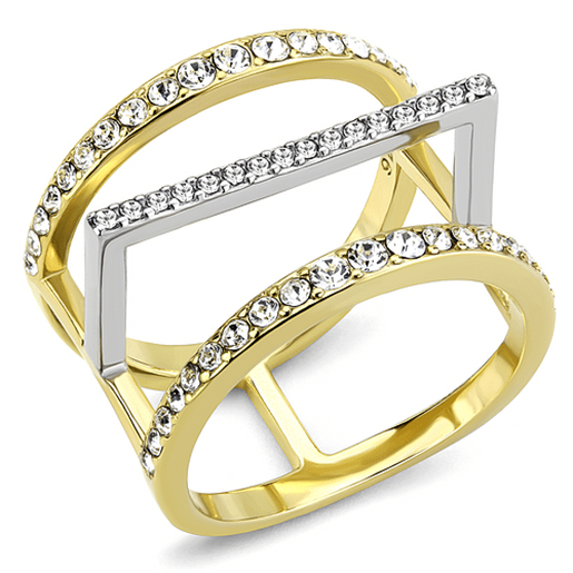 Picture of TK3593 - Stainless Steel Ring Two-Tone IP Gold (Ion Plating) Women Top Grade Crystal Clear