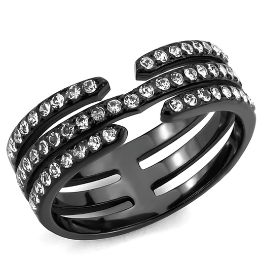 Picture of TK3594 - Stainless Steel Ring IP Black(Ion Plating) Women Top Grade Crystal Clear