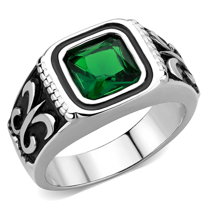 Picture of TK3616 - Stainless Steel Ring High polished (no plating) Men Synthetic Emerald