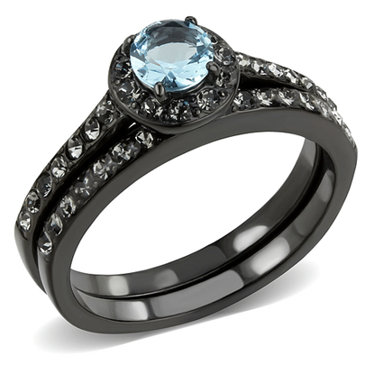 Picture of TK3634 - Stainless Steel Ring IP Black(Ion Plating) Women Synthetic Sea Blue