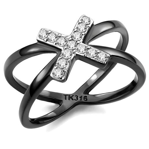 Picture of TK3635 - Stainless Steel Ring Two-Tone IP Black (Ion Plating) Women AAA Grade CZ Clear