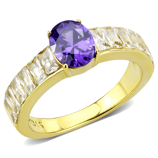 Picture of TK3641 - Stainless Steel Ring IP Gold(Ion Plating) Women AAA Grade CZ Tanzanite