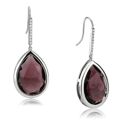 Picture of TK3647 - Stainless Steel Earrings High polished (no plating) Women Top Grade Crystal Amethyst