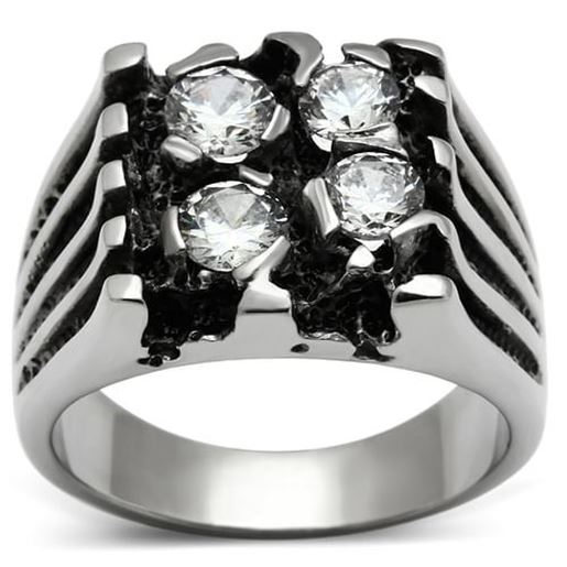 Picture of TK366 - Stainless Steel Ring High polished (no plating) Men AAA Grade CZ Clear