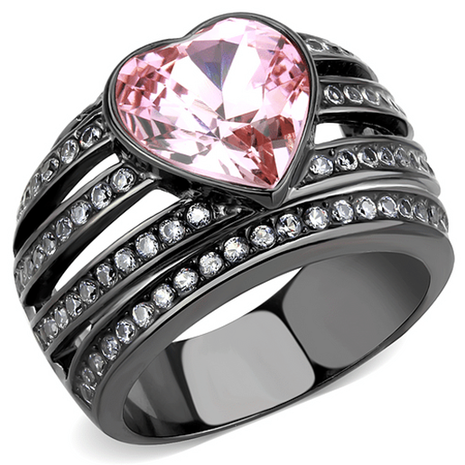 Picture of TK3686 - Stainless Steel Ring IP Black(Ion Plating) Women Top Grade Crystal Light Rose