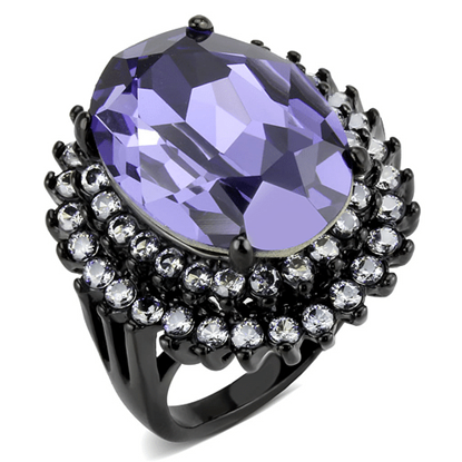 Picture of TK3687 - Stainless Steel Ring IP Black(Ion Plating) Women Top Grade Crystal Tanzanite