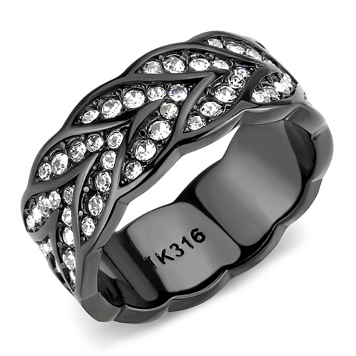 Picture of TK3691 - Stainless Steel Ring IP Black(Ion Plating) Women Top Grade Crystal Clear