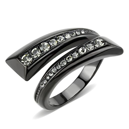 Picture of TK3692 - Stainless Steel Ring IP Black(Ion Plating) Women Top Grade Crystal Black Diamond