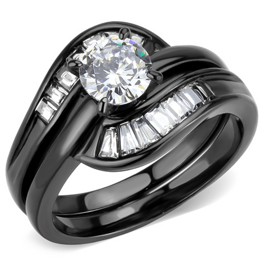 Picture of TK3693 - Stainless Steel Ring IP Black(Ion Plating) Women AAA Grade CZ Clear