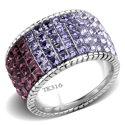 Picture of TK3703 - Stainless Steel Ring High polished (no plating) Women Top Grade Crystal Multi Color