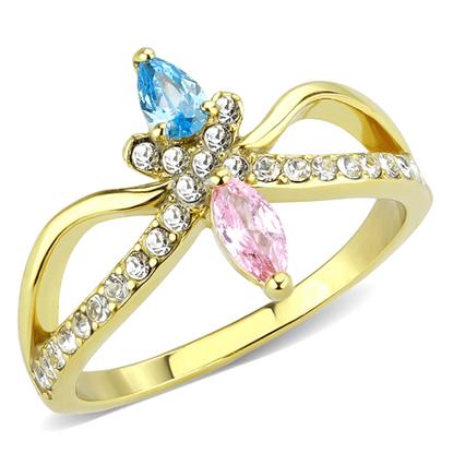 Picture of TK3712 - Stainless Steel Ring IP Gold(Ion Plating) Women AAA Grade CZ Multi Color