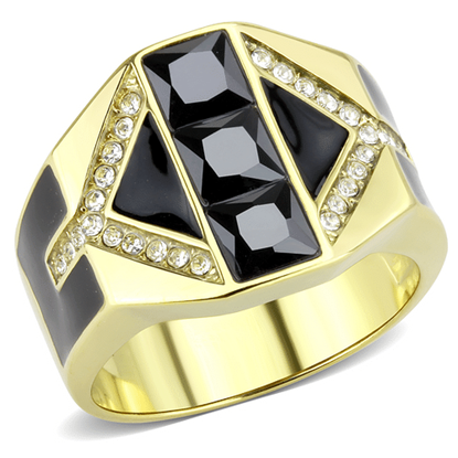 Picture of TK3721 - Stainless Steel Ring IP Gold(Ion Plating) Men AAA Grade CZ Black Diamond