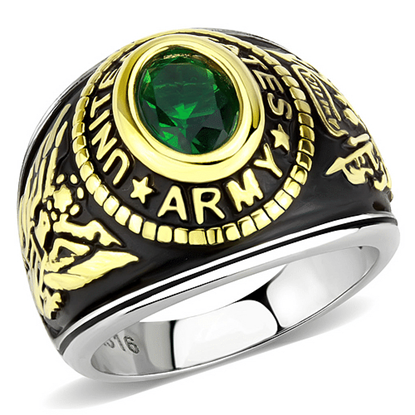 Foto de TK3724 - Stainless Steel Ring Two-Tone IP Gold (Ion Plating) Unisex Synthetic Emerald