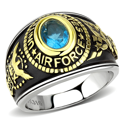 Picture of TK3725 - Stainless Steel Ring Two-Tone IP Gold (Ion Plating) Unisex Synthetic Sea Blue