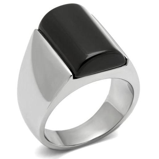 Picture of TK379 - Stainless Steel Ring High polished (no plating) Men Semi-Precious Jet