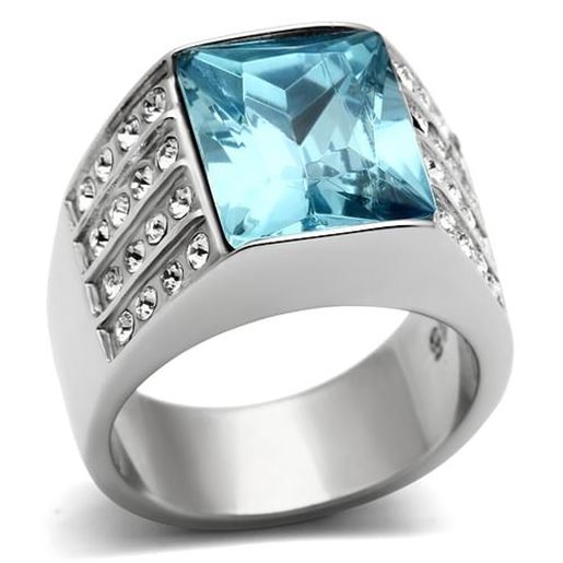 Picture of TK394 - Stainless Steel Ring High polished (no plating) Women Synthetic Sea Blue