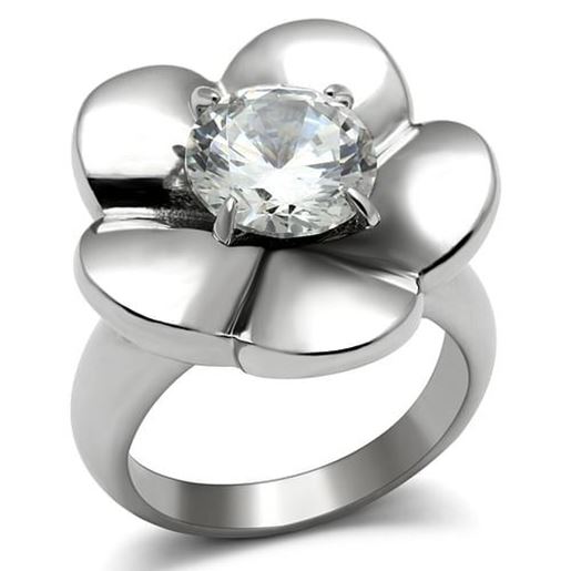 Picture of TK477 - Stainless Steel Ring High polished (no plating) Women AAA Grade CZ Clear