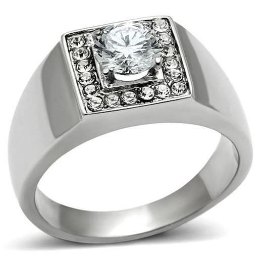 Picture of TK483 - Stainless Steel Ring High polished (no plating) Men AAA Grade CZ Clear