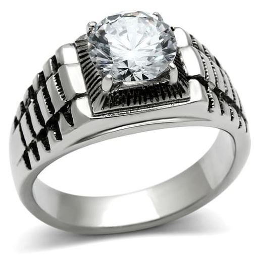 Picture of TK485 - Stainless Steel Ring High polished (no plating) Men AAA Grade CZ Clear