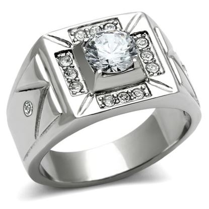 Picture of TK486 - Stainless Steel Ring High polished (no plating) Men AAA Grade CZ Clear