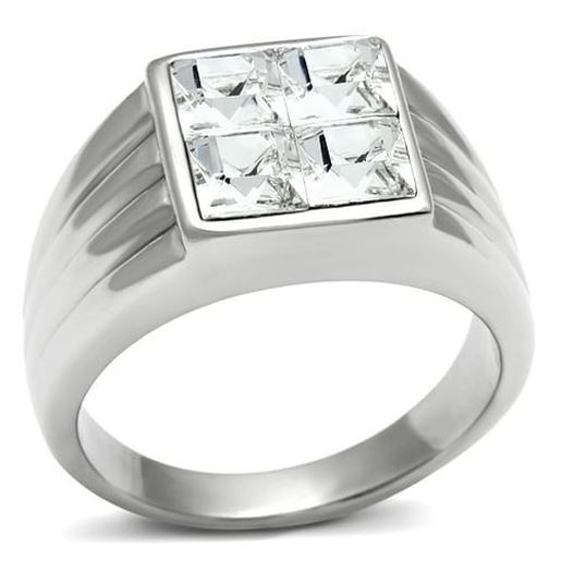 Picture of TK489 - Stainless Steel Ring High polished (no plating) Men Top Grade Crystal Clear