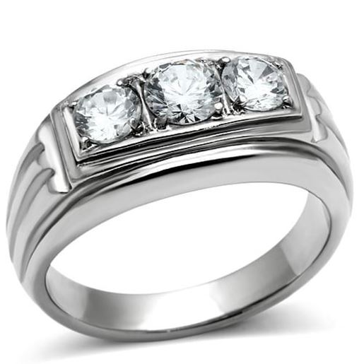 Picture of TK491 - Stainless Steel Ring High polished (no plating) Men AAA Grade CZ Clear