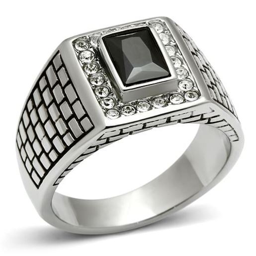 Picture of TK494 - Stainless Steel Ring High polished (no plating) Men AAA Grade CZ Jet