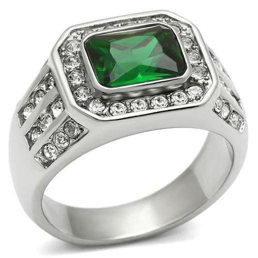 Picture of TK495 - Stainless Steel Ring High polished (no plating) Men Synthetic Emerald