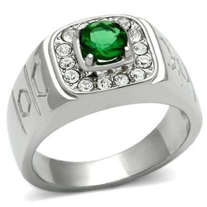 Picture of TK496 - Stainless Steel Ring High polished (no plating) Men Synthetic Emerald