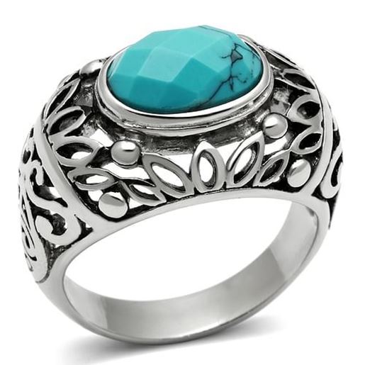 Picture of TK498 - Stainless Steel Ring High polished (no plating) Men Synthetic Sea Blue