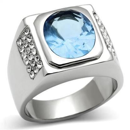 Picture of TK500 - Stainless Steel Ring High polished (no plating) Men Synthetic Light Sapphire